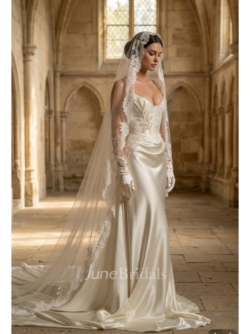 Wedding dress, veil and gloves